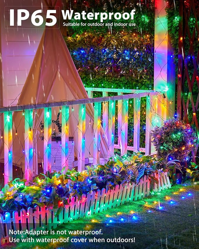 12 x 5FT 360 LED Christmas Net Lights Outdoor for bushes Waterproof IP65 12 Modes Connectable Extendable Bush Net Christmas Lights Outdoor Mesh Light for Bushes Tree Yard Garden Multicolor