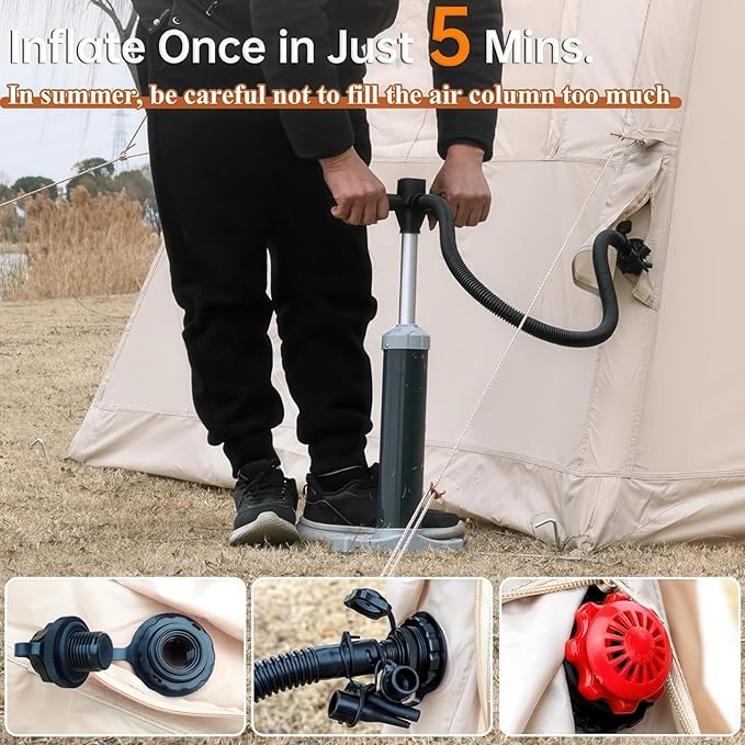Inflatable Camping Tents with Hand Pump 4-6 Person Tent 4-Season Waterproof &amp Windproof Luxury Camping Tent 12 Mesh Windows 410D Oxford Fabric Portable for Outdoor Family Garden