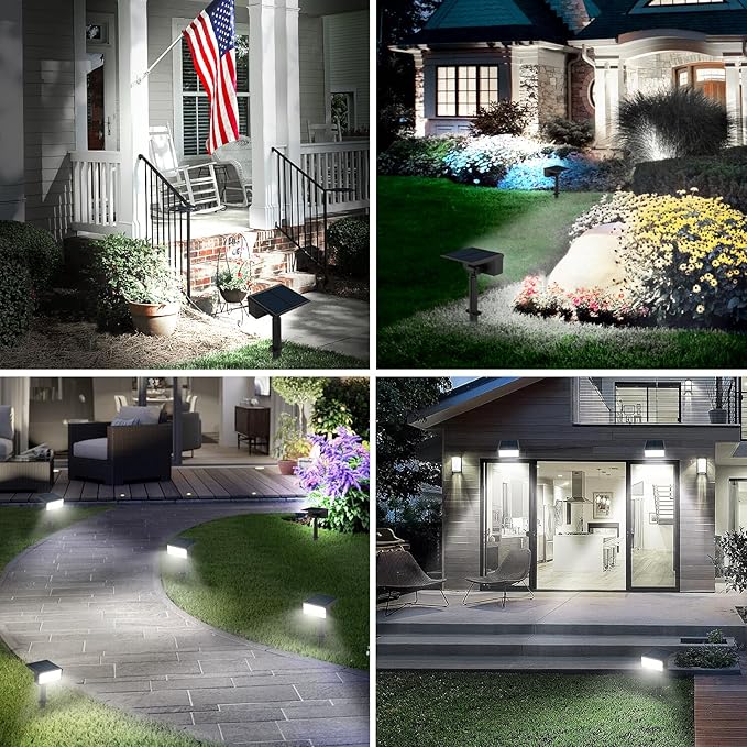 T-SUN Solar Spot Lights Outdoor 4 Pack 49 LED 2 Lighting Modes IP65 Waterproof Landscape Spotlights 2 in 1 Auto On/Off Solar Lights for Yard Garden Driveway Pathway (White)