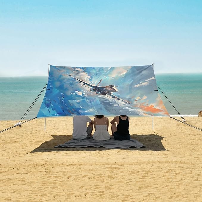 Camping Sun Shelters Fighter Jet Soaring in The Sky Beach Canopy 126 * 110.2in