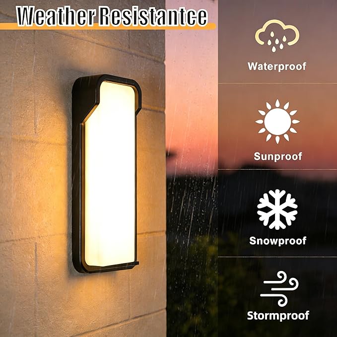 LANFU LED Modern Rectangular Outdoor Wall Sconce Light 3000K Outside Light for House Patio Black Warm White IP64 Waterproof Exterior Wall（16.5inch Bordered）