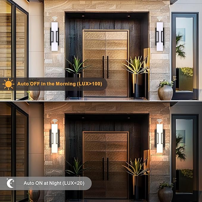 Hyunbae Dusk to Dawn Outdoor Lighting Fixtures Sensor Modern Outdoor Wall Sconce LED Wall Mount Porch Light Dimmable IP65 Waterproof Outside Wall Lights for House Doorway Garage Entryway 3000K