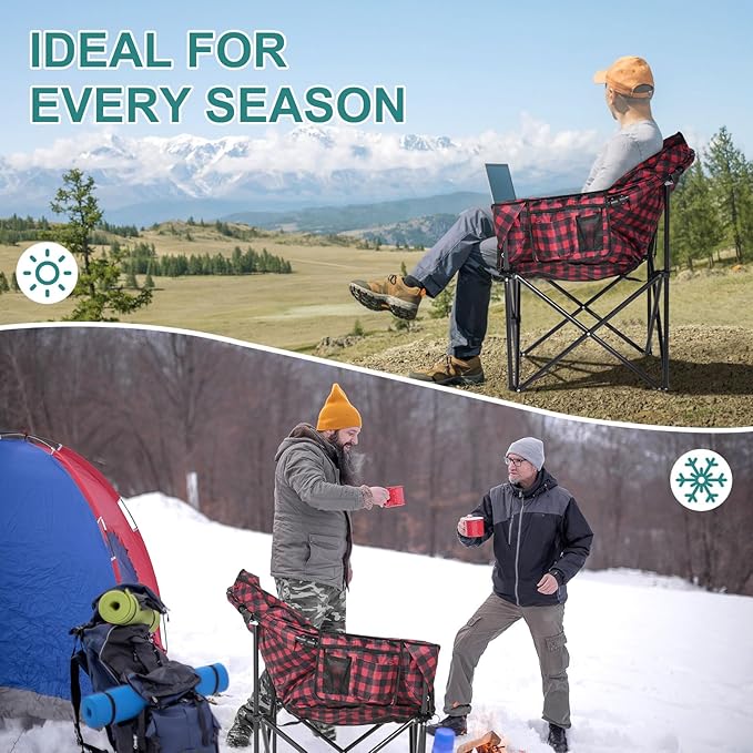 Slsy Heated Camping Chair Oversized Outdoor Portable Heated Folding Chair Heavy Duty 500 lbs Support Padded Seat for Outdoor Sports Camping Patio and Picnics
