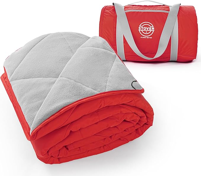 STOVER Large Waterproof Outdoor Stadium Blanket- Extra Thick Soft Fleece Camping Blanket for Travel Picnics Sports Dogs 79x55 Warm Windproof Sand-Proof Lightweight Packable (Sunset Red)