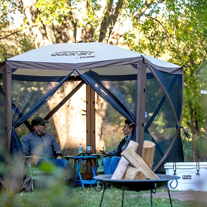 CLAM Pop Up Screen Tent Outdoor Camping Gazebo Canopy Venture 9' x 9' Brown