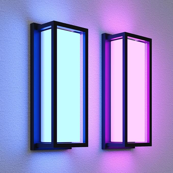 Smart Outdoor Lights Color Changing 2 Pack RGB+2700K-6500K Outdoor Wall Sconce Aluminum Exterior Lighting Fixtures Waterproof Antirust APP Control Up and Down Lights