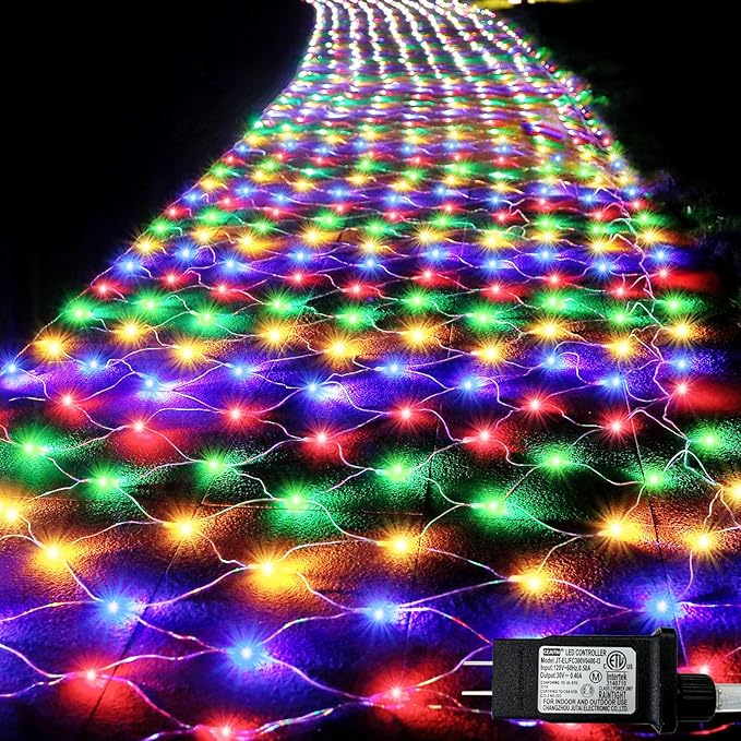 Lovelite 610 LED Christmas Net Lights 34.5ft x 5ft Mesh Lights Outdoor Clear Wire 8 Modes Waterproof Connectable String Lights Plug in for Bushes Xmas Tree Garden Holiday Party Decor - Multicolor