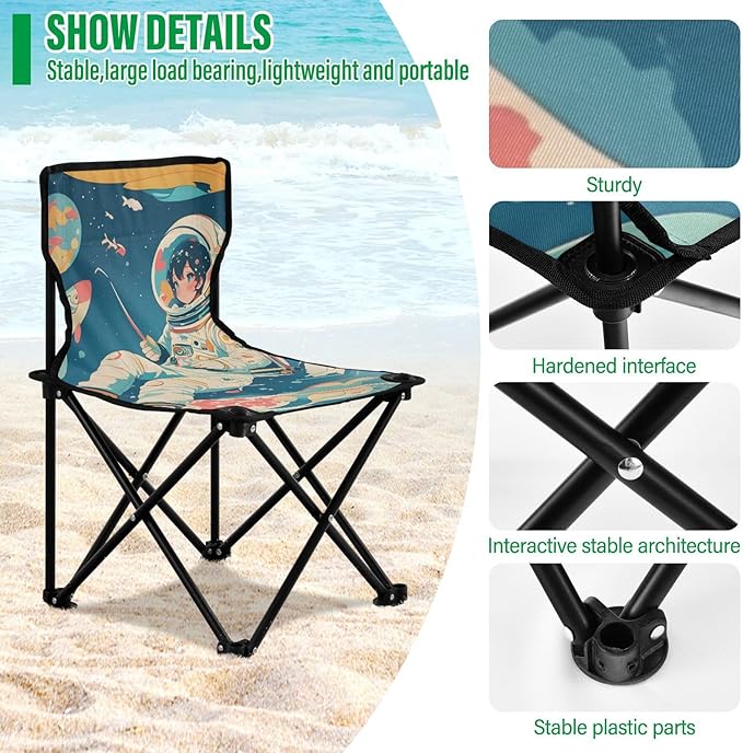 Anime Astronaut Portable Camping Chairs Folding Chair - Durable Oxford Fabric Lightweight Iron Frame Easy Fold Design - Ideal for Outdoor Activities Camping Fishing and Travel
