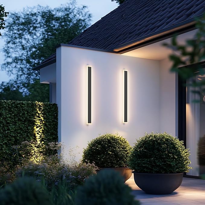 Tipace Modern LED Outdoor Sconce 31.5IN 24W Black Exterior Wall Light Fixture 2pack Long Outdoor Wall-Mounted Lamp Fixture with Frosted Acrylic for PatioPorchCourtyard (3000K)