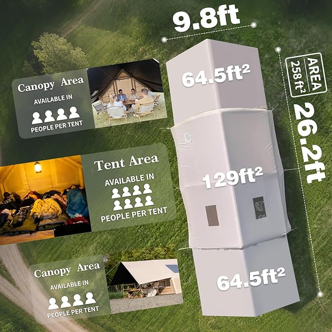 Inflatable Camping Tents 8-10 Person129 Square Feets Large Inflatable Camping Tent with Stove JackBlow up Tent with Mesh Windows &amp Pump
