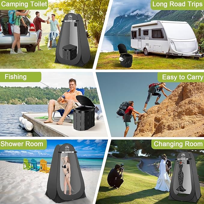 Portable Toilet Kit Camping Toilet with Pop-Up Privacy Tent and Poo Gel Toilet Bags Washable Portable Outdoor Showers Changing Rooms