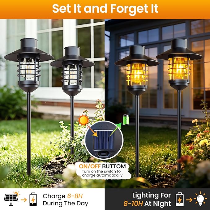 2 Pack Solar Garden Lights with Ground Spikes Solar Powered Pathway Lanterns for Yard Patio Driveway - Decorative Landscape Lighting Gifts for Family Women