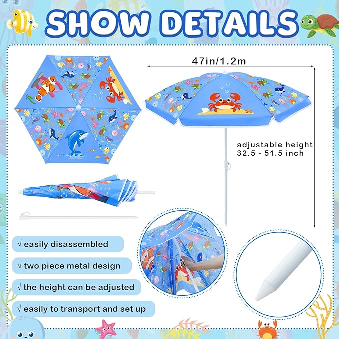 Sweetude Water Table Umbrella (Table Not Included) Kids Seaside Beach Umbrella Picnic Canopy for Summer Toddlers Sand Beach Camping Garden Outdoor Pool Shade Party Supply(Marine Animal Theme)