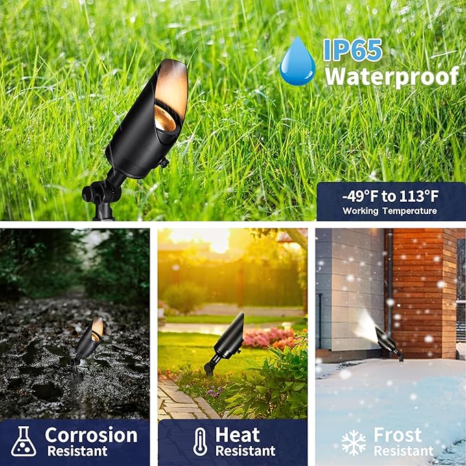 Gardenreet Brass Landscape Lighting Black Low Voltage Spotlights Outdoor 12V LED Wired Uplights Waterproof Spot Lights for Outside Trees Without MR16 Bulb (4 Pack)