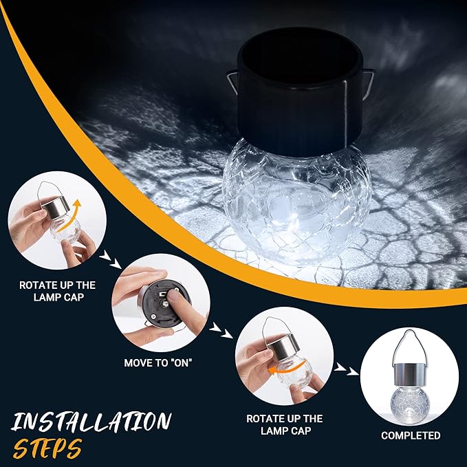 GIGALUMI Solar Lights Outdoor Waterproof 16 Pack Solar Hanging Lights Garden Decor Gifts for Women Solar Outdoor Lantern Waterproof Cracked Glass for Yard Fence Tree(Cold White)