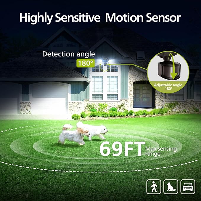 Philips 44W 4200 lm LED Security Light Outdoor w/PIR Motion Sensor 5000K Daylight Flood Light Waterproof Dusk to Dawn 2 Heads 4 Modes