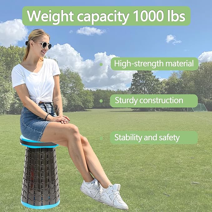ALEVMOOM Upgraded XXL Collapsible Stool with Thick Cushion 19.71000lbs Max WeightWider &amp Taller Pop Up Seat Heavy Duty Portable Retractable Folding Chair or Travel Foot Rest for Camping &amp