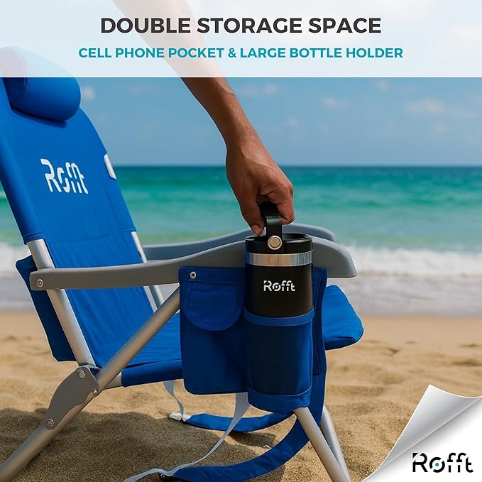 Premium Beach Chair 5 Position Reclining Oversized Heavy-Duty high Off Ground and Lightweight with Backpack Straps Big Storage and Cup Holder – Ideal for Adults and Seniors