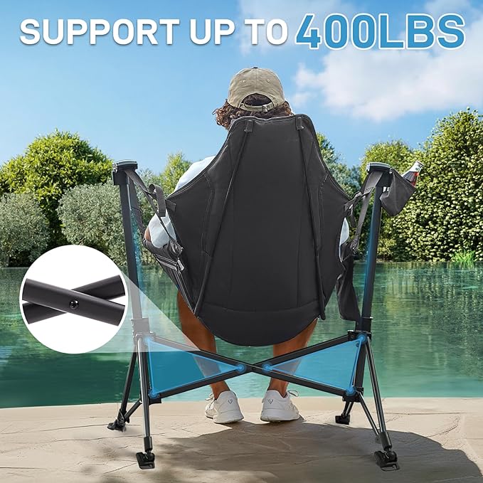 EVER ADVANCED Padded Hammock Camping Chair Oversized Heavy Duty Swing Chair with Detachable Cup Holder Portable Folding Rocking Camping Chair Support Up to 400lbs