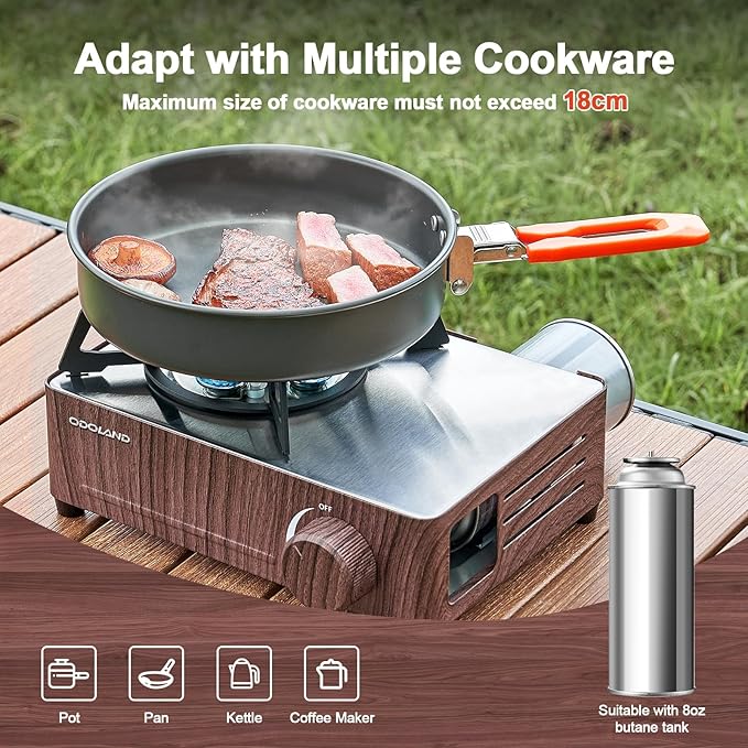 Odoland 7500BTU Camping Butane Stove with Compact Carry Case CSA Certified Portable Gas Stove for BackpackingPicnicOutdoor AdventuresBrown