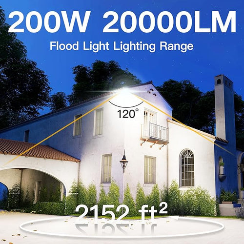 2 Pack LED Flood Lights Outdoor 200W 20000LM Super Bright Floodlight Outside Work Light with 5.9FT Plug IP65 Waterproof 6000K Outdoor LED Flood Light for Garage Yard Lawn Garden