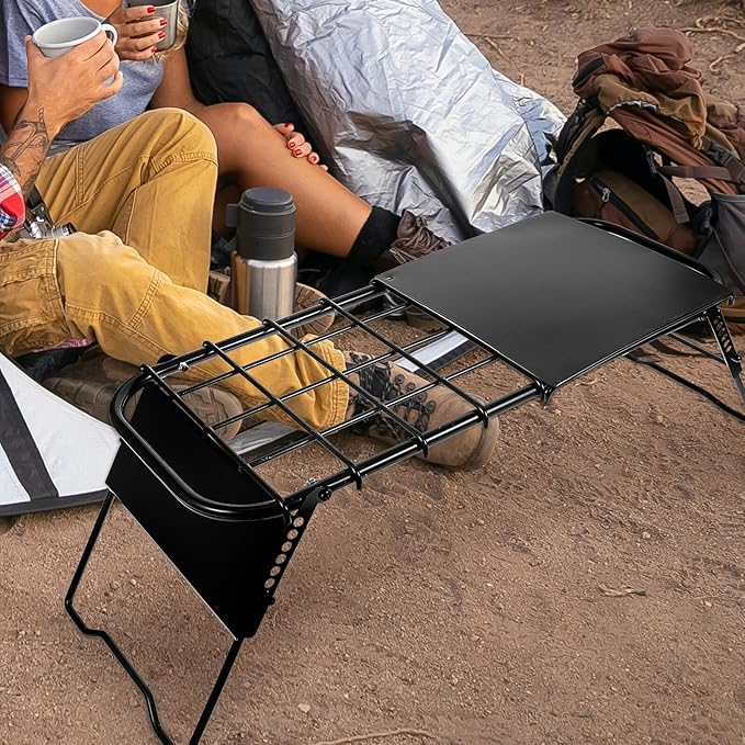 Portable Folding Camping Table with Mesh Top Adjustable Height Metal Frame Lightweight Outdoor Picnic and BBQ Table for Hiking Beach and Travel Use