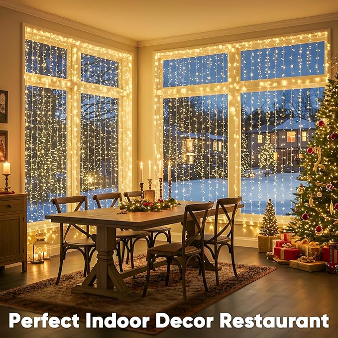 suddus 600 LED Christmas Curtain Lights Outdoor 9.8x19.6ft Curtain Lights Plug in with Remote Wall Hanging Lights for ChristmasDormWallWindowWeddingPartyBirthday DecorWarm White