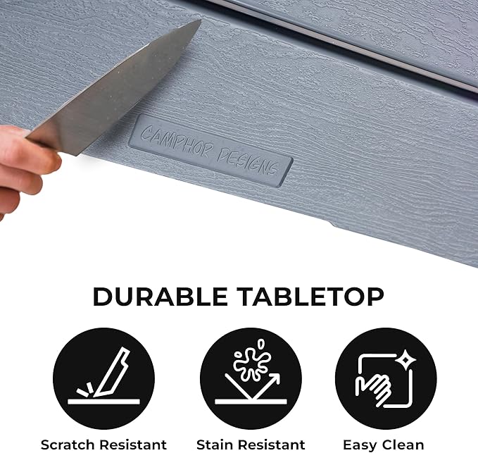 Cococabana X Camphor Portable Folding Table with Adjustable Shoulder Strap for Camping Tailgating Picnic RV - Roll Up Design Quick Setup Compact Size Heavy-Duty Scratch &amp Stain Resistant