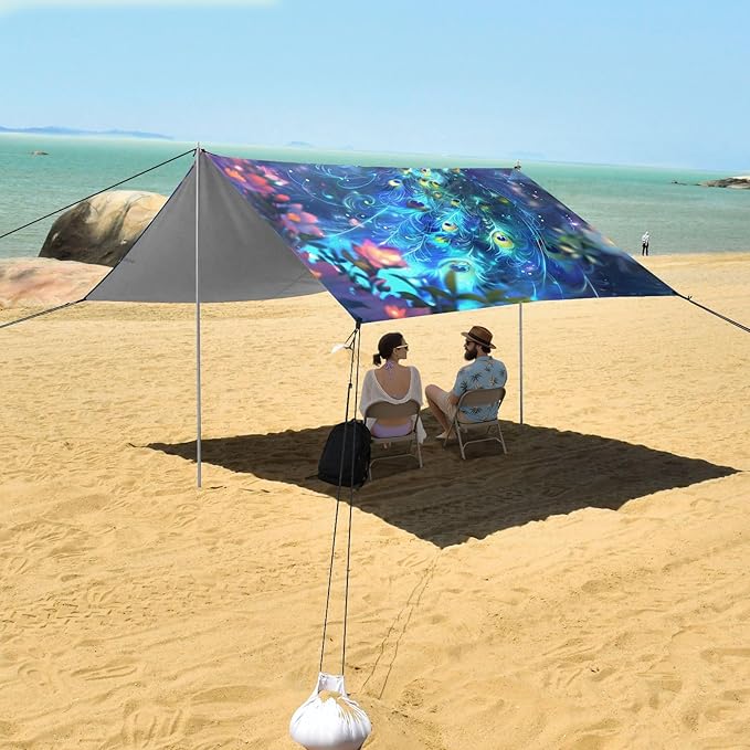 Camping Sun Shelters Glowing Beautiful Peacock Beach Canopy 126 * 110.2in