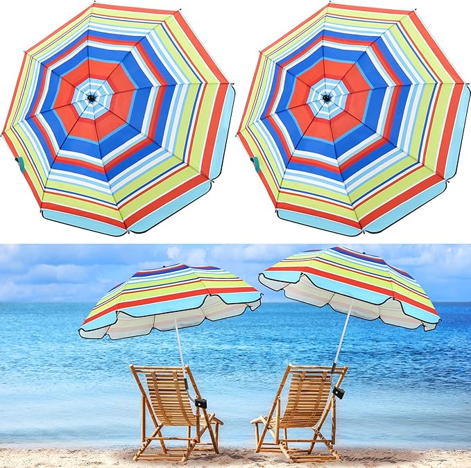 Buryeah 2 Pcs Automatic Chair Umbrella with Universal Clamp 44 UPF 50+ Portable Clamp on Beach Chair Adjustable Wheelchair Umbrella for Outdoor Patio Parasol