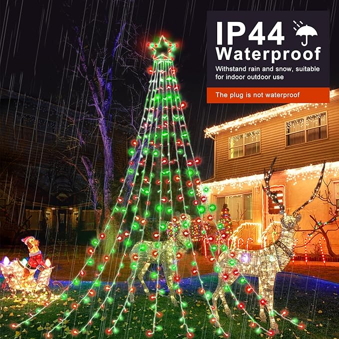 Outdoor Christmas Lights Christmas Decoration Lights 320 LED Christmas Tree Toppers String Lights[8 Modes &amp Waterproof] for Halloween Xmas New Year Holiday(Iron Star-Red &amp Green)