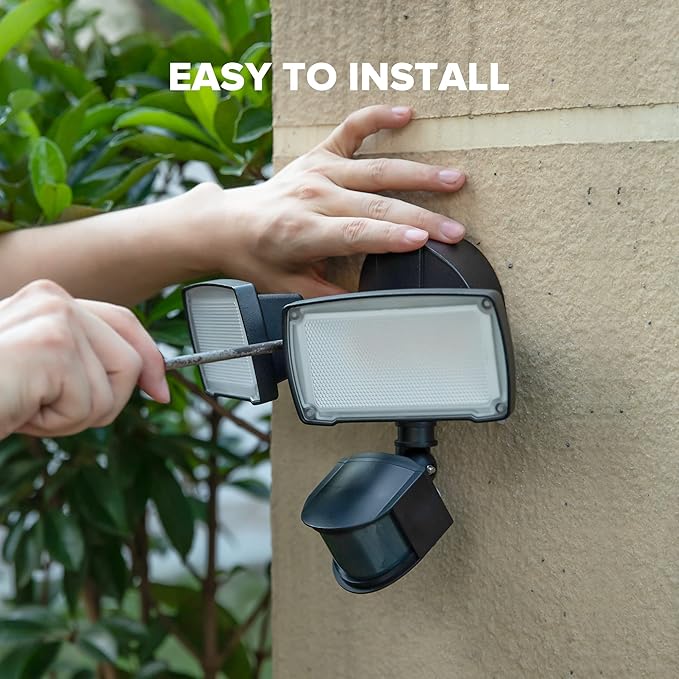 LUTEC 38W 3500 Lumen LED Motion Activated Integrated Dual-Head Floodlight Outdoor with Motion Sensor 5000K Daylight Dusk to Dawn Exterior Security Wall Light for Patio Garden Yard(Black)