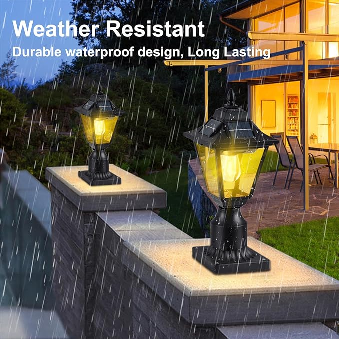 2 Pack Solar Post Lights Motion Sensor Solar Lamp Post Lights with Pier Mount Base Outdoor Waterproof Post Lantern for Yard Garden Pole Pillar