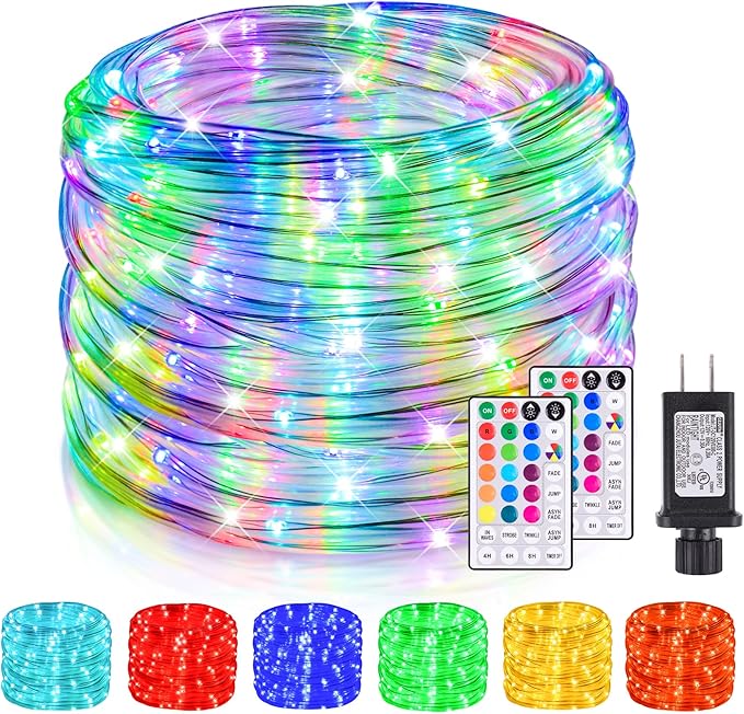 99Ft LED Rope Lights Outdoor 18 Colors Changing Fairy String Light Plug in with Remote IP68 Waterproof 300 LEDs Multicolor Twinkle Christmas Lights for Bedroom Patio Halloween Holiday Decor