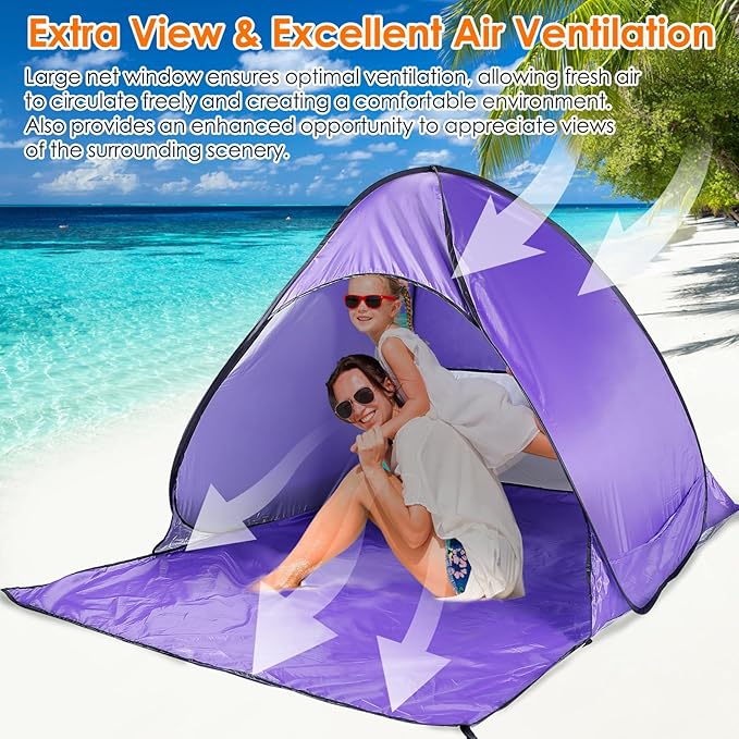 Pop Up Beach Tent Anti UV Automatic Sun Shelter Umbrella Portable Sun Shade Shelter for 2-3 People Outdoor Instant Pop Up Beach Shade Tent with Carrying Bag
