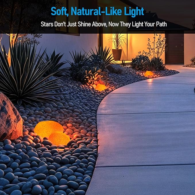 LEONLITE Low Voltage Pebble Shape Lights Outdoor 5CCT Cobblestone Pathway Lights 3Pcs LED Decorative Garden Light for Yard 12-24V AC/DC 1800K/2700K/3000K/4000K/5000K Selectable Yellow