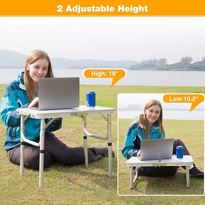 REDCAMP Small Folding Table Adjustable Height 23.6x15.7x10.2/19 Aluminum Camping Table Lightweight