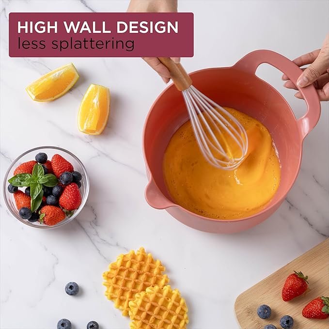 COOK WITH COLOR Nesting Plastic Mixing Bowl Set with Pour Spouts and Handles Rose 6 Piece Non-Slip