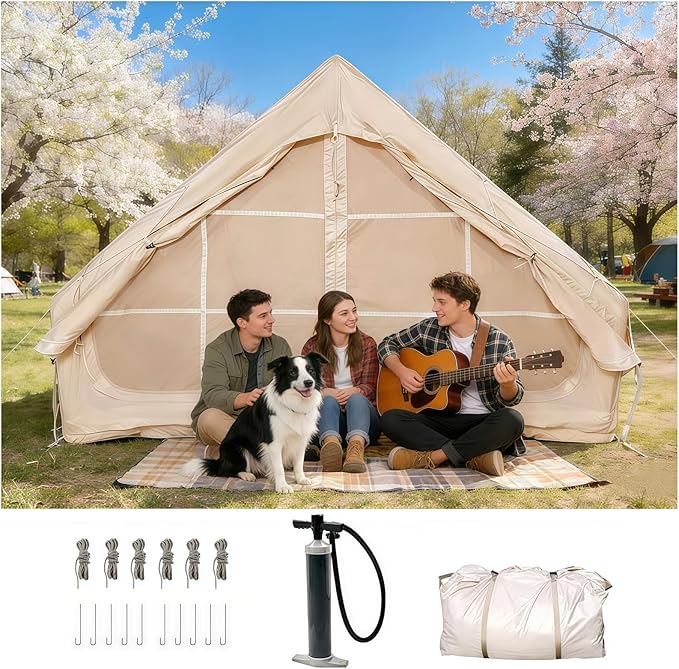 Quick Setup Inflatable Tent with Skylight for 4-6 Person Waterproof Oxford Air Glamping Tents Breathable Mosquito-Proof Screens