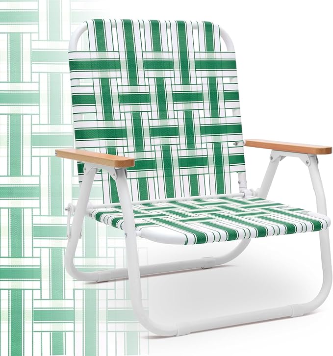 Sekey Camping Chair Beach Chair for Adults with Highback Folding Lawn Chair with Webbed Airflow Mesh Patio Chair with Rust-Proof Coating Webbed Lawn Chair for Outdoor Fishing Backyard Green