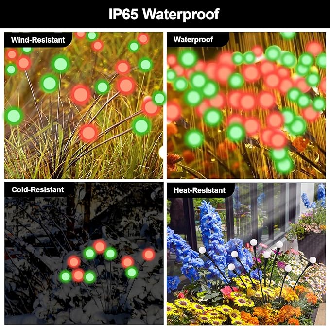 Solar Firefly Lights Outdoor Waterproof 8 Modes Red and Green Firefly Swaying Solar Garden Lights Stakes for Outside Christmas Holiday Yard Patio Plant Garden Decor 4 Pack(Red &amp Green)