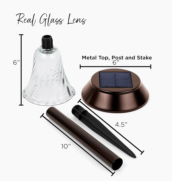 2 Pack Super Size 6 Diameter Bronze Solar Path Light with Large Solar Panel Glass Lens Metal Ground Stake and Extra-Bright LED for Garden Lawn Patio Walkway Driveway
