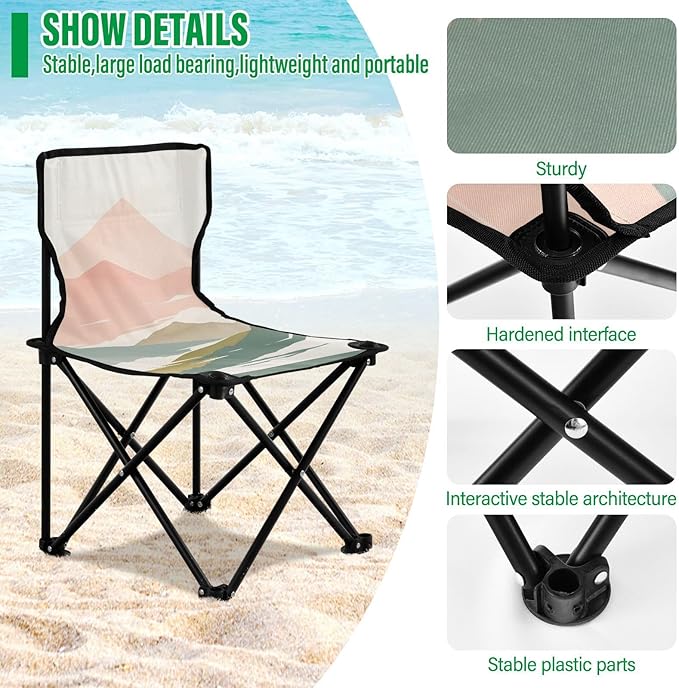 Mountains in Fog Portable Camping Chairs Folding Chair - Durable Oxford Fabric Lightweight Iron Frame Easy Fold Design - Ideal for Outdoor Activities Camping Fishing and Travel
