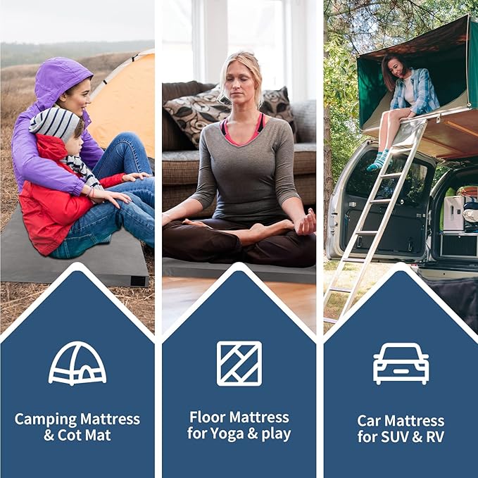 Memory Foam Camping Mattress PadPortable Roll Up Sleeping Pad for FloorCamping Car|Twin Single Kid Cot Outdoor Guest BedRemovable Waterproof Cover Travel Bag