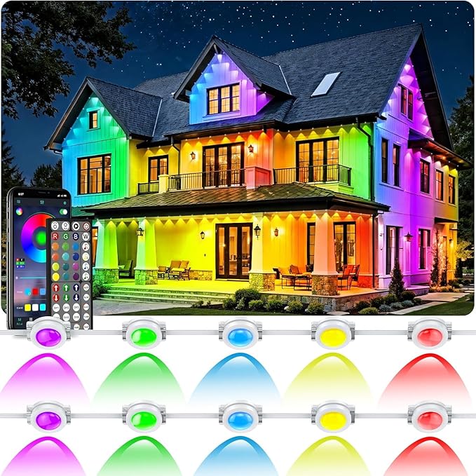 500FT Permanent Outdoor Lights Waterproof with Smart App Control RemoteDIY Scene ModesMusic Sync hronizationEaves Lights for Garden DecorDeckChristmas