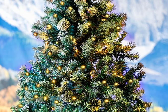Novelty Lights 25ft 50 LED Yellow Christmas Lights Outdoor/Indoor 6 Spacing Green Wire String Lights for Festive Xmas Lighting IP55 UL Listed Dimmable Connectable