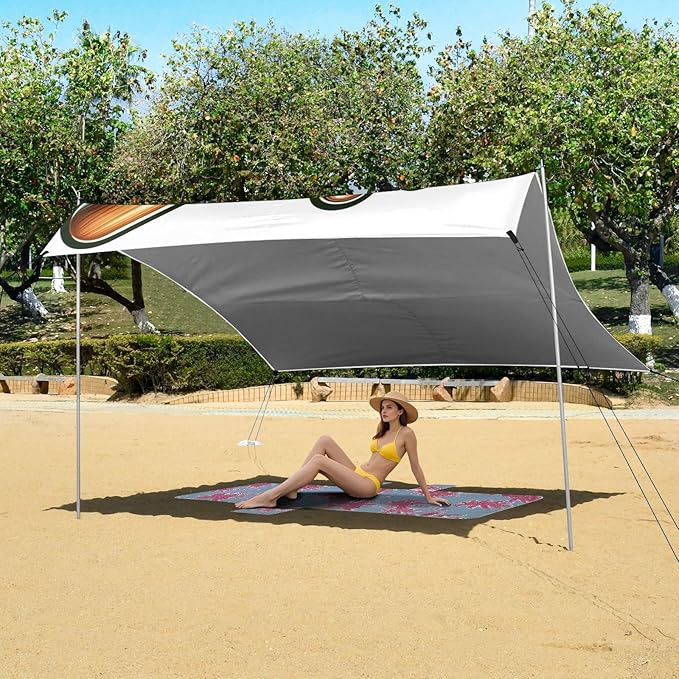 ALAZA Baseball Bat Glove Beach Tent Sun Shelter UPF50+ Protection Beach Shade Canopy w/ 4 Sandbags for Outdoor Camping Fishing Backyard Fun Picnic 10x9 ft