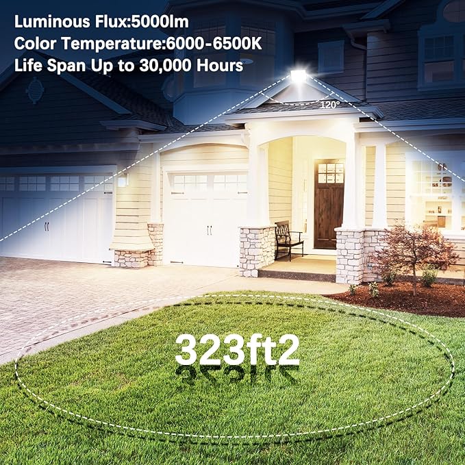 50W Flood Light Outdoor: 2 Pack 5000LM Bright LED Plug-in Flood Light IP66 Waterproof 100-265V 6500K Daylight White Plug-and-Play Heat Dissipation Ideal for Yard Garage Stadium