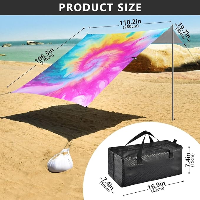 Color Tie-dye RainbowCamping Sun Shelters 9.2 x 10.5 FT Beach Canopy Tent Sun Shade with Carrying Bag for Camping Trips Fishing Backyard Fun or Picnics 21341528
