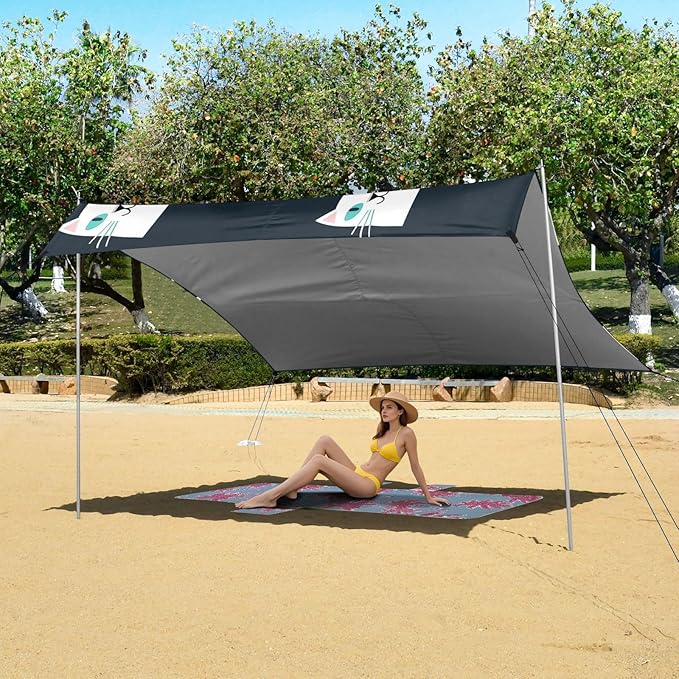 Cute CatCamping Sun Shelters 9.2 x 10.5 FT Beach Canopy Tent Sun Shade with Carrying Bag for Camping Trips Fishing Backyard Fun or Picnics 21341660